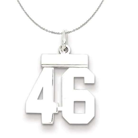 Silver, Athletic Collection, Small Polished Number 46 Necklace - 20 In - Picture 1 of 7